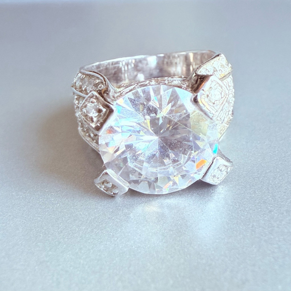Huge Estate 10.88ct Cubic Zirconia Sterling Silver 925 Statement Cocktail Ring - Picture 6 of 13
